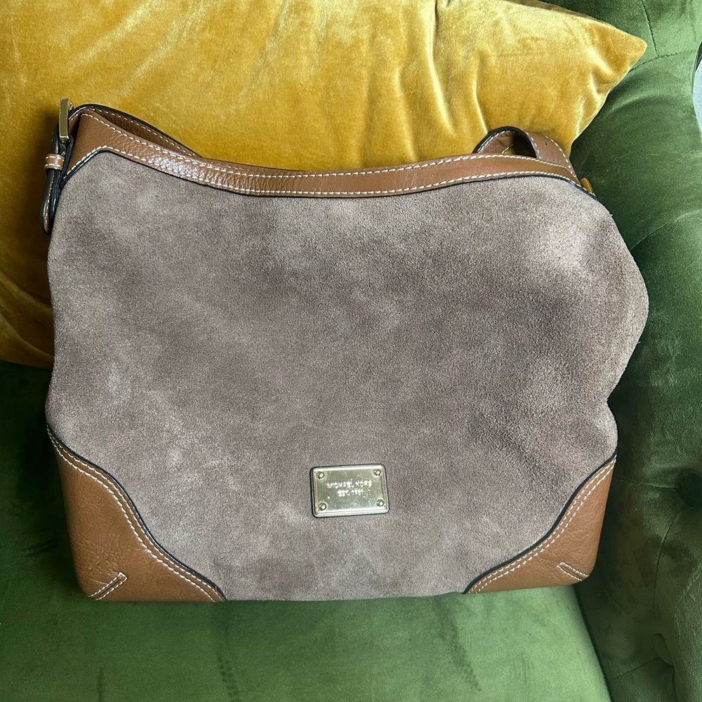 Michael Kors Brown Suede & Leather Shoulder Hobo Bag - Picture 11 of 11